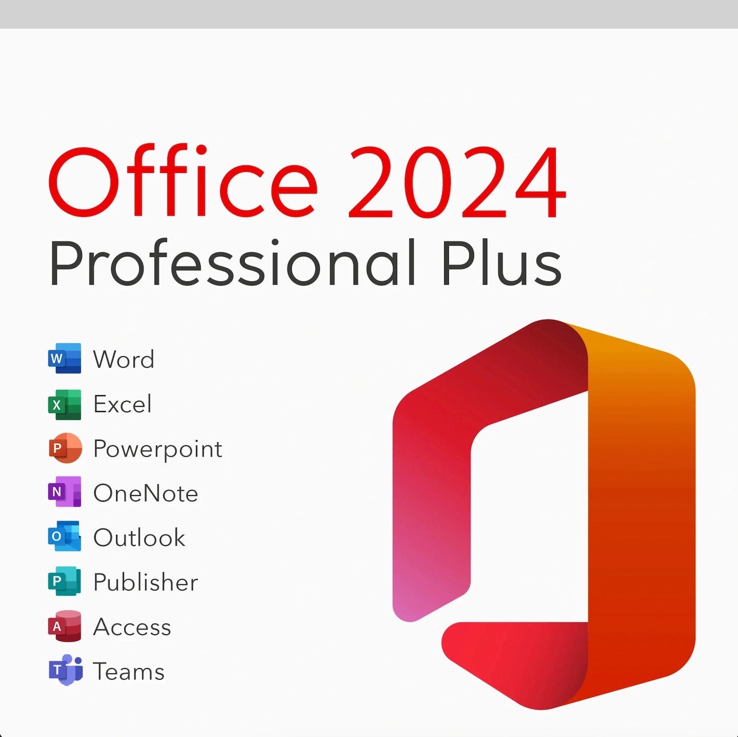 Office 2024 Professional Plus digital license key for one-time purchase. Includes Word, Excel, PowerPoint, Outlook, Access, and Publisher. Perpetual, non-subscription version.